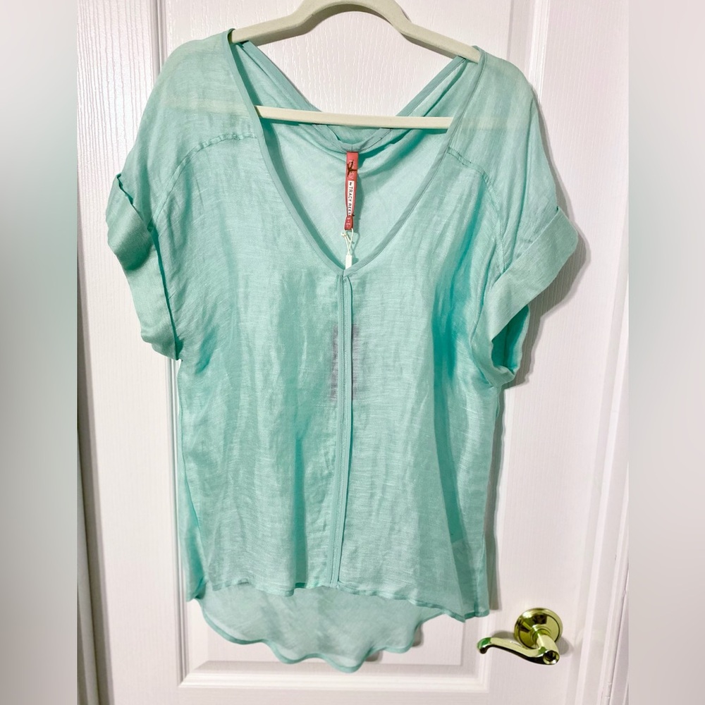 Plenty by Tracy Reese Mint Green V-Neck Short Sleeve Blouse